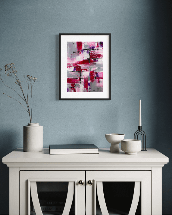 XOXO XOXO is an abstract painting by Madelleine Muller and is in a pink and grey colour palette